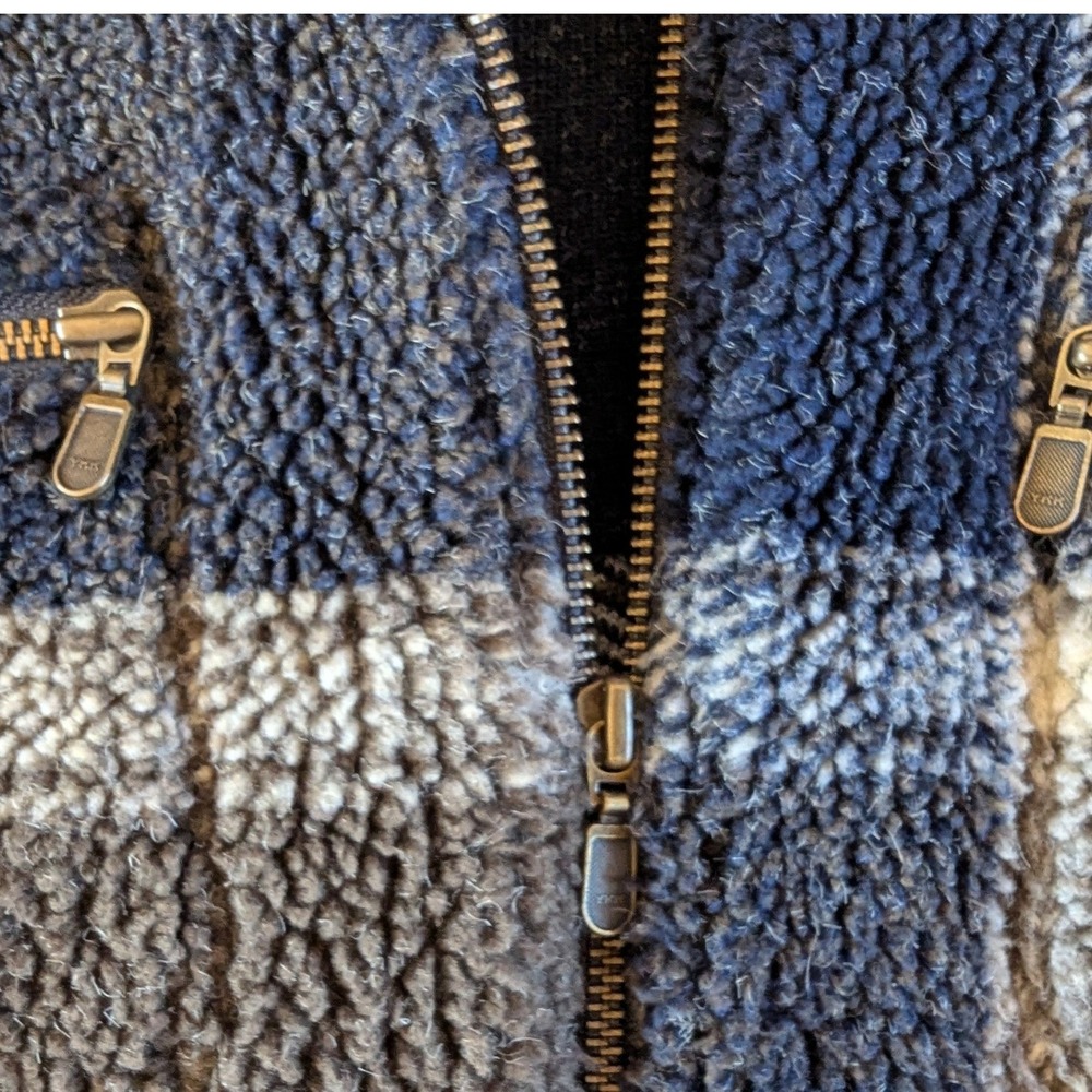 Tribal Sportswear Mens Plaid Sherpa Fleece Full Zip Jacket Blue Grey Gorpcore - Picture 6 of 6